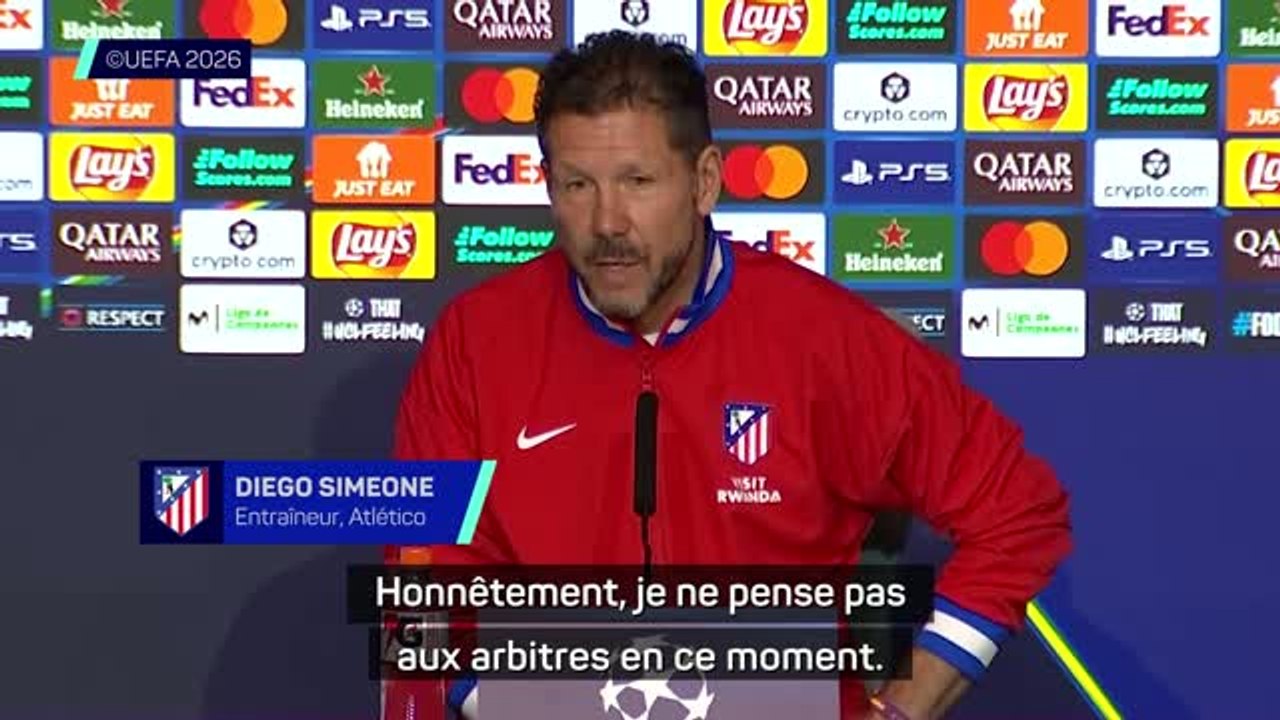 Atlético - Simeone : "Je me concentre sur l'équipe, je ne pense pas aux arbitres"