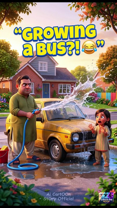 Man Waters His Car to Grow a Bus 😂 | Pixar Style Funny Animation | #shorts #ai #cartoon