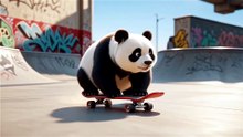 THE TINY BEAR ON SKATEBOARD HAVING FUN
