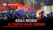 Caos in via dei Gordiani: tre baracche in fiamme, donna e poliziotto investiti