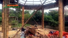 Thi công nhà chòi tre lục giác 7,4m giữa hồ | Quá trình lợp mái thực tế của Tre Trúc Ngọc Dương