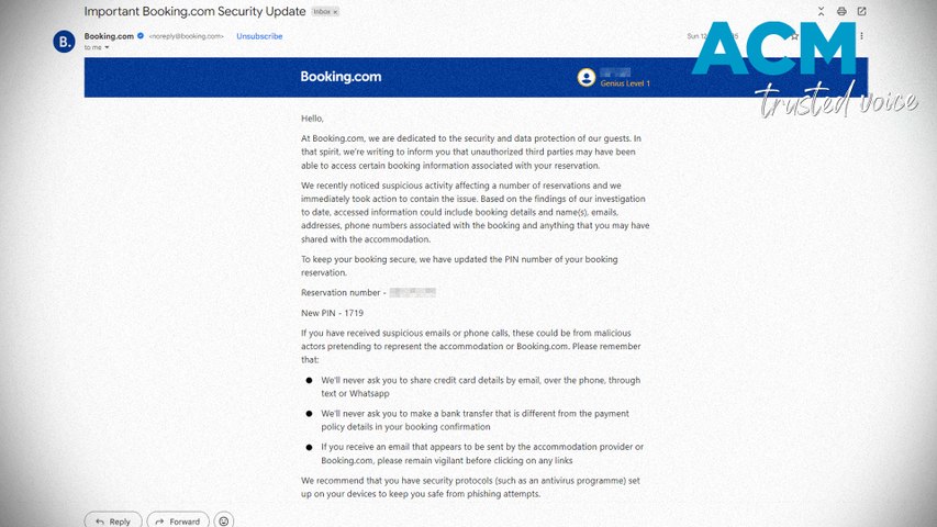 Booking.com has warned customers after a major data breach exposed personal booking information. Aussies are among those affected. This video includes ACM-produced voiceover powered by AI.