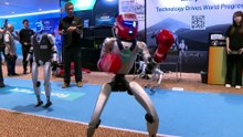 Гуманоидные роботы боксируют и выступают на ярмарке ИИ и робототехники в Гонконге