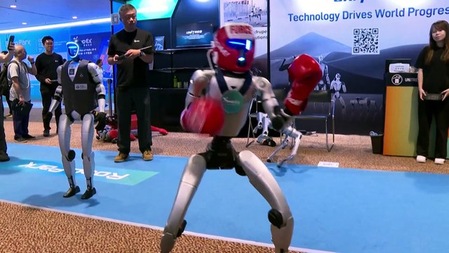 Hong Kong’daki yapay zeka ve robotik fuarında insansı robotlar boks yaptı, gösteri sundu