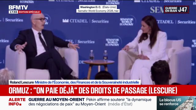 Détroit d'Ormuz: Nous payons déjà des droits de passage, a affirmé Roland Lescure, ministre de l'Économie, à Washington
