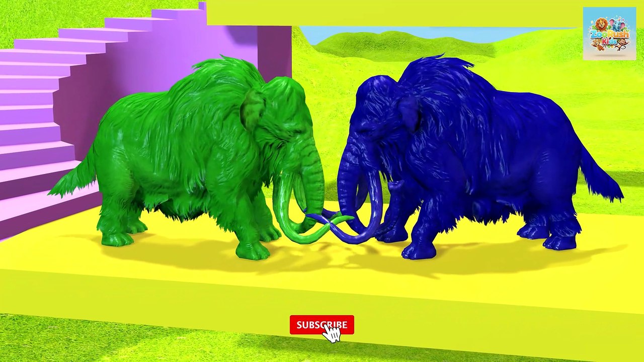 3 Giant Elephant Cow vs 5 Hybrid Tiger Wolf Lion vs Gorilla Fight Buffalo Saved by Woolly Mammoth