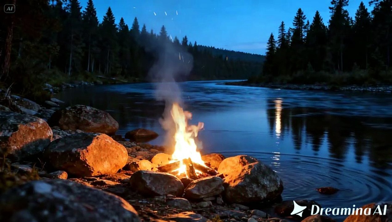 Feu de Camp au Bord de la Rivière – Relaxation Nature