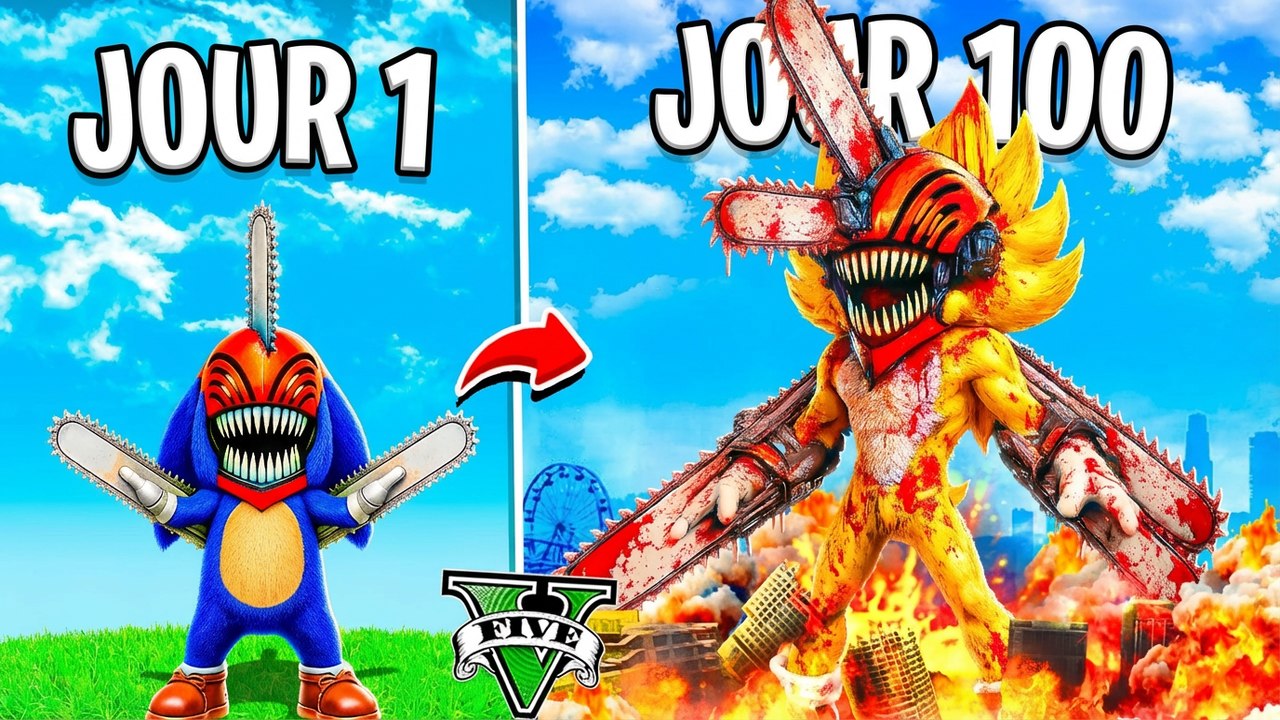 J'ai survécu 100 jours en tant que Chainsaw Sonic dans GTA 5 ! (mod Sonic le film)