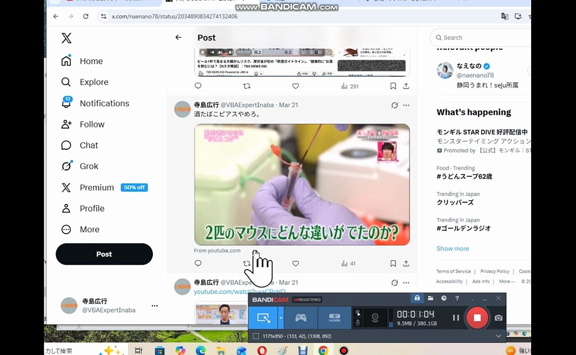 bcam_XのYouTubeURL投稿動画の操作