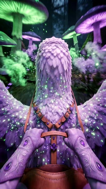 POV: Riding a Griffin Through an Alien Mushroom Forest 🍄👁