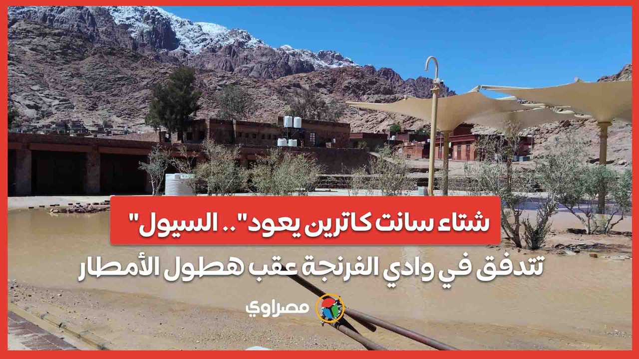 "شتاء سانت كاترين يعود".. السيول تتدفق في وادي الفرنجة عقب هطول الأمطار