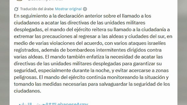 El Ejército de Líbano denuncia varias violaciones del alto el fuego por parte de Israel