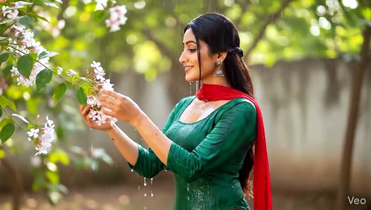 She Steps Into the Rain Graceful Moments in a Garden  Calm Nature Film