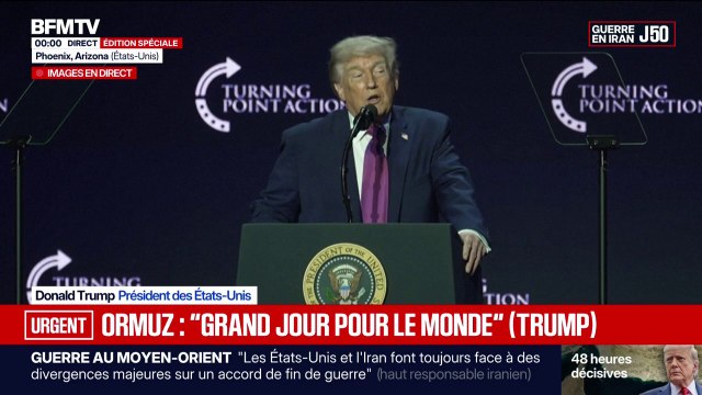 C'est une belle journée pour le monde, parce que l'Iran vient d'annoncer que le détroit d'Ormuz était totalement ouvert , déclare Donald Trump