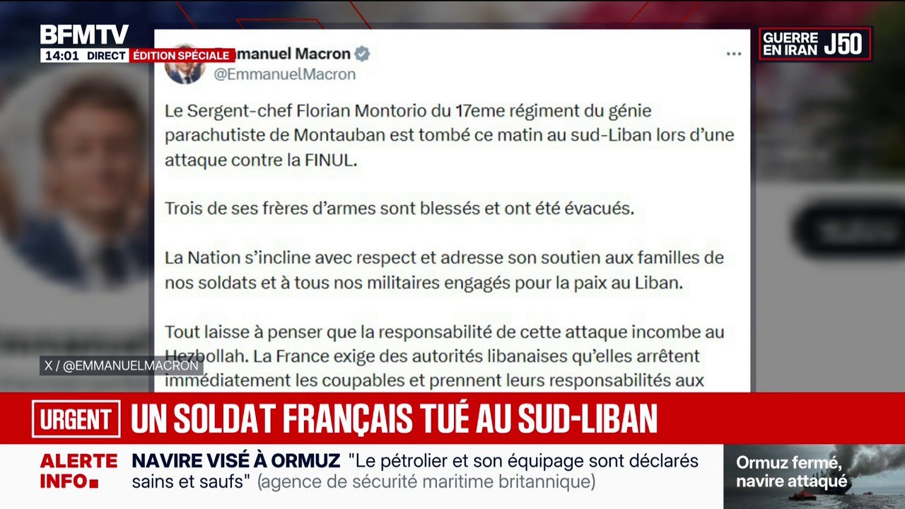 Guerre au Moyen-Orient: un soldat français tué dans le sud du Liban