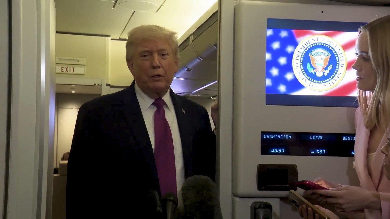 President Trump gives positive update on Iran as he gaggles with the press on Air Force One