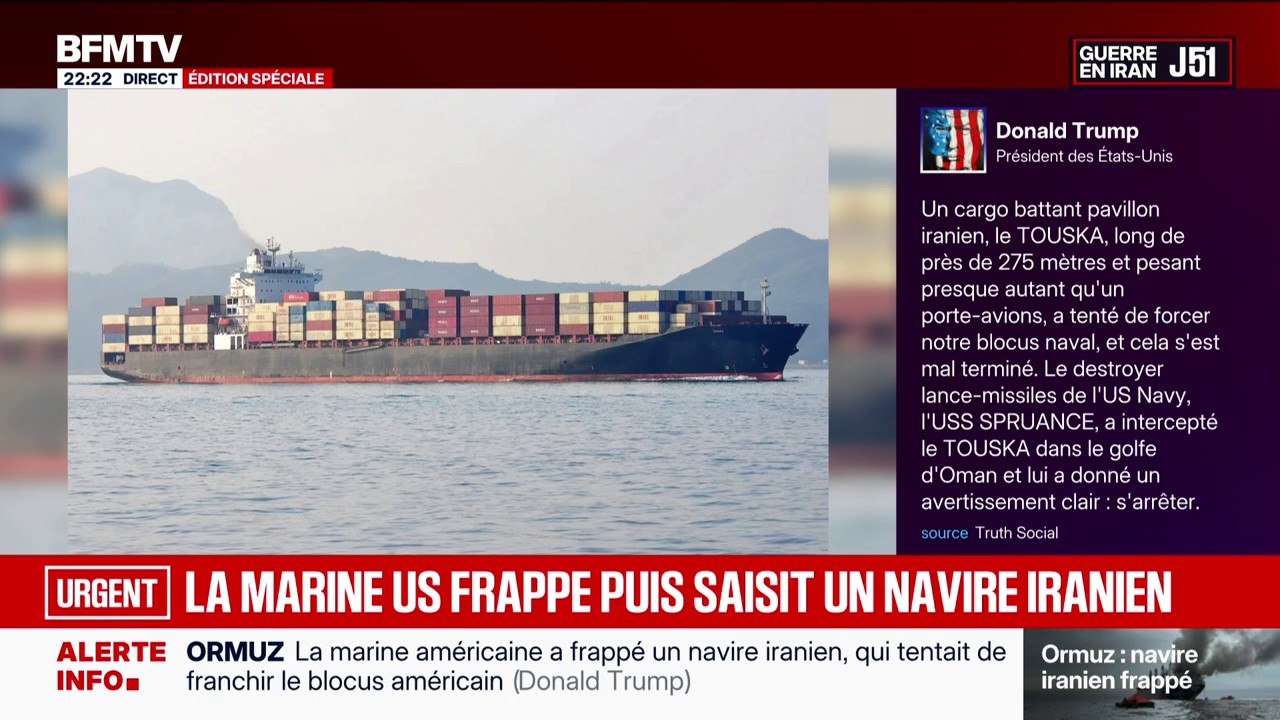 Golfe d'Oman: les images du "TOUSKA", cargo iranien, touché par la marine américaine