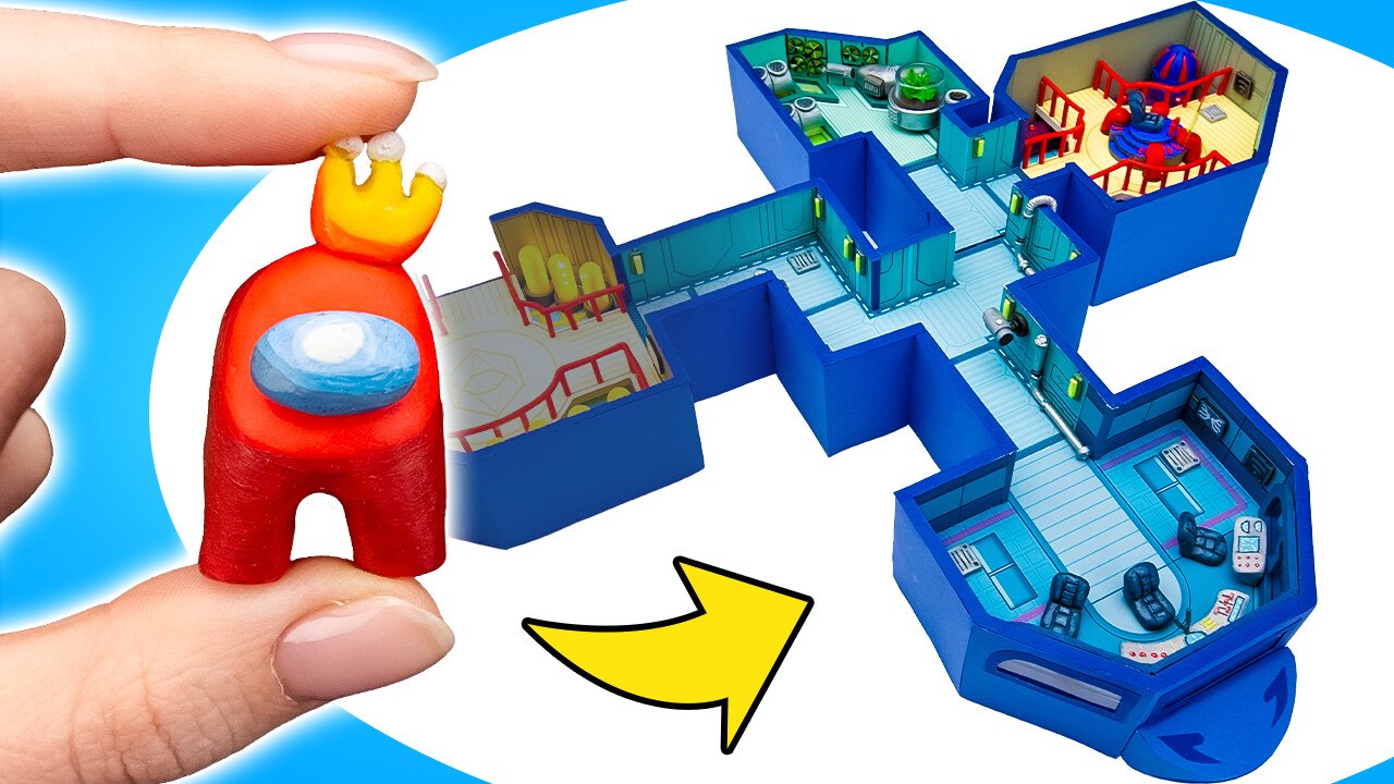 Making AMONG US Miniature Diorama & Useless Box || Polymer Clay Tutorial + DIY Impostors 👑🚀