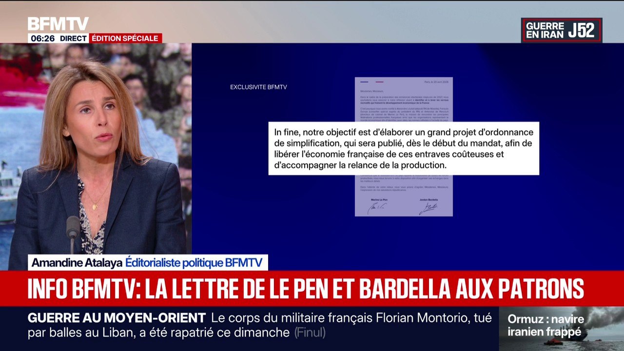 BFMTV a pu consulter la lettre de Jordan Bardella et Marine Le Pen aux chefs d'entreprises envoyée ce lundi matin