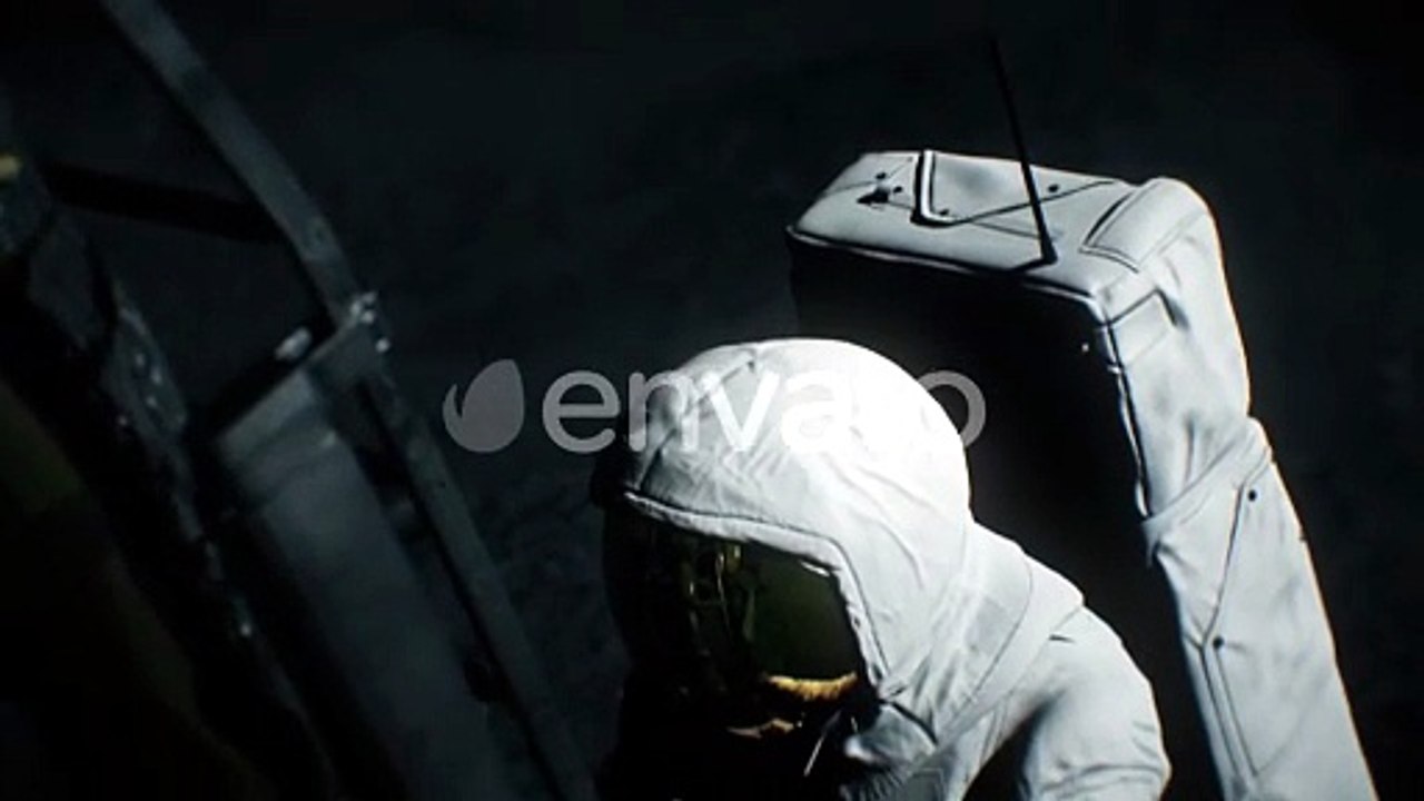 Astronaut Descending Spaceship Ladder on Moon Surface