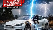 Tesla Struck by Lightning ⚡ _ Full ASMR Restoration (From Burnt to Perfect) #teslacar #restoration