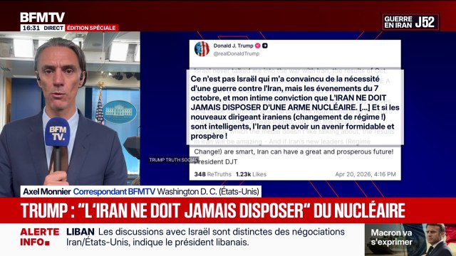Guerre au Moyen-Orient: Donald Trump affirme que l'Iran ne doit jamais disposer d'une arme nucléaire