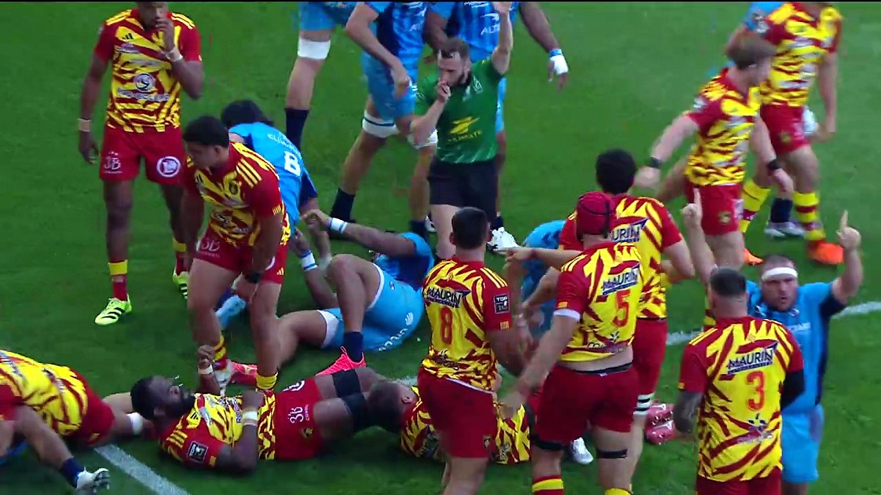 TOP 14 - Essai de Jordan UELESE (MHR) - Montpellier Hérault Rugby - USA Perpignan