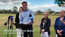 Premier Chris Minns in Taree announcing disaster recovery funding one year after the May 2025 floods.