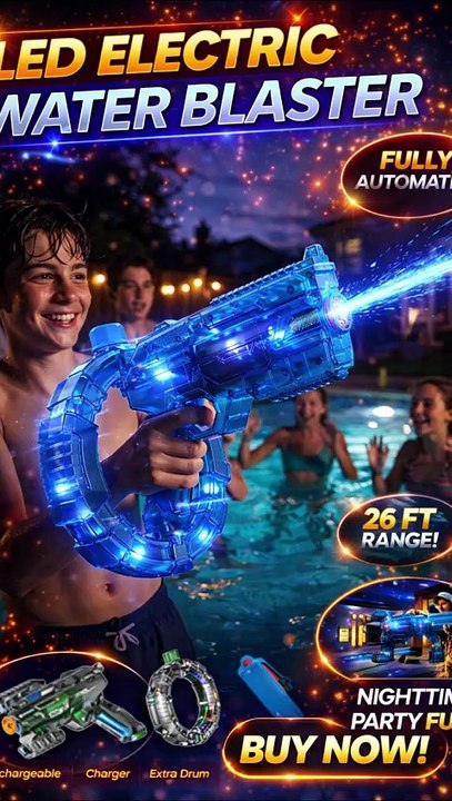 LED Electric Water Blaster Gun | Rechargeable Pool Party Water Toy