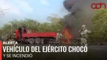 🚨¡Última Hora! Se incendia camioneta del Ejército tras choque en Campeche; hay lesionados