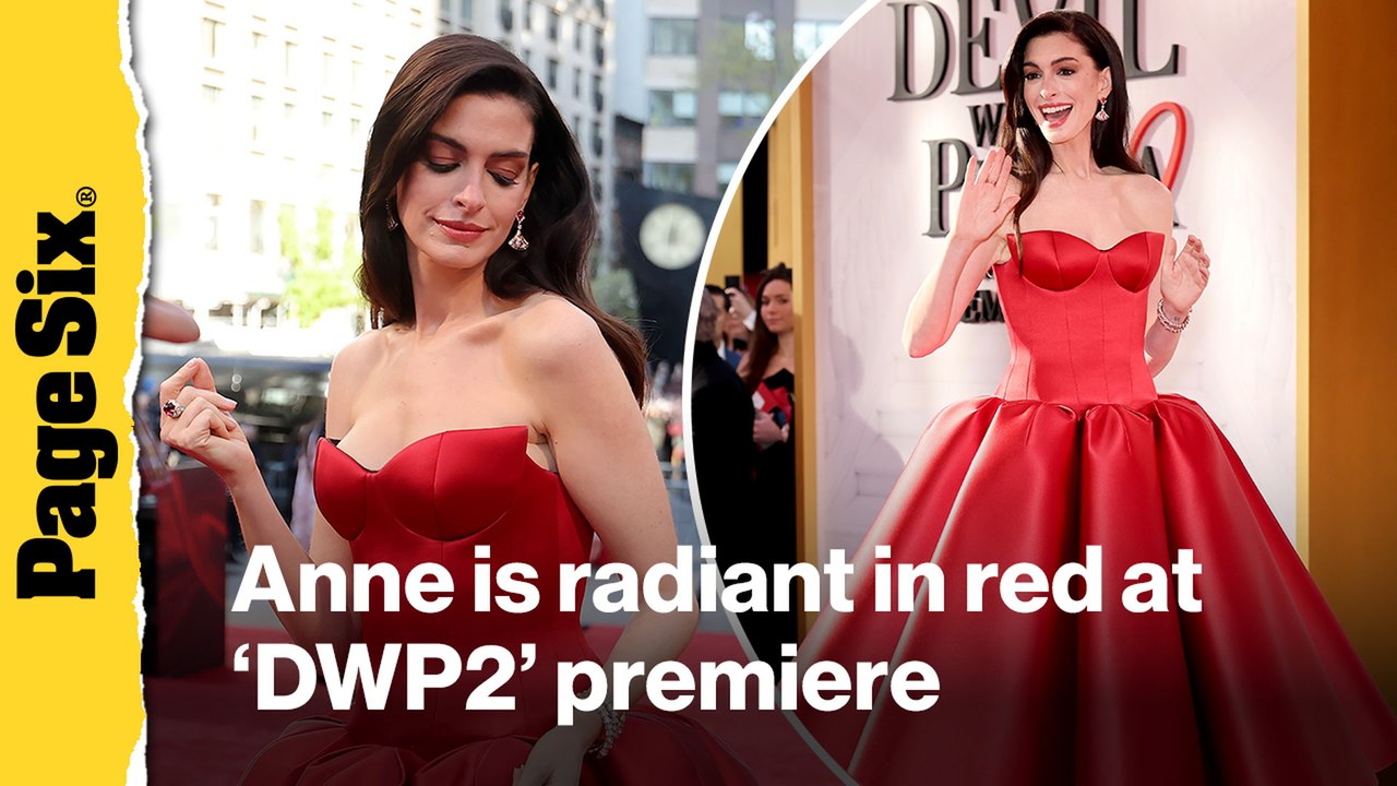 Anne Hathaway is radiant in sculptural red gown at 'The Devil Wears Prada 2' premiere