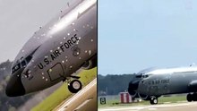 WATCH: Battle-damaged US Air Force KC-135 Stratotanker arrives from Middle East
