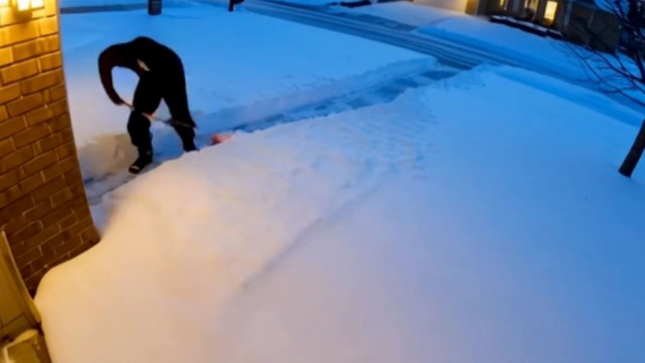 Boy Clears The Snow And It Snows Over The Same Spot Again