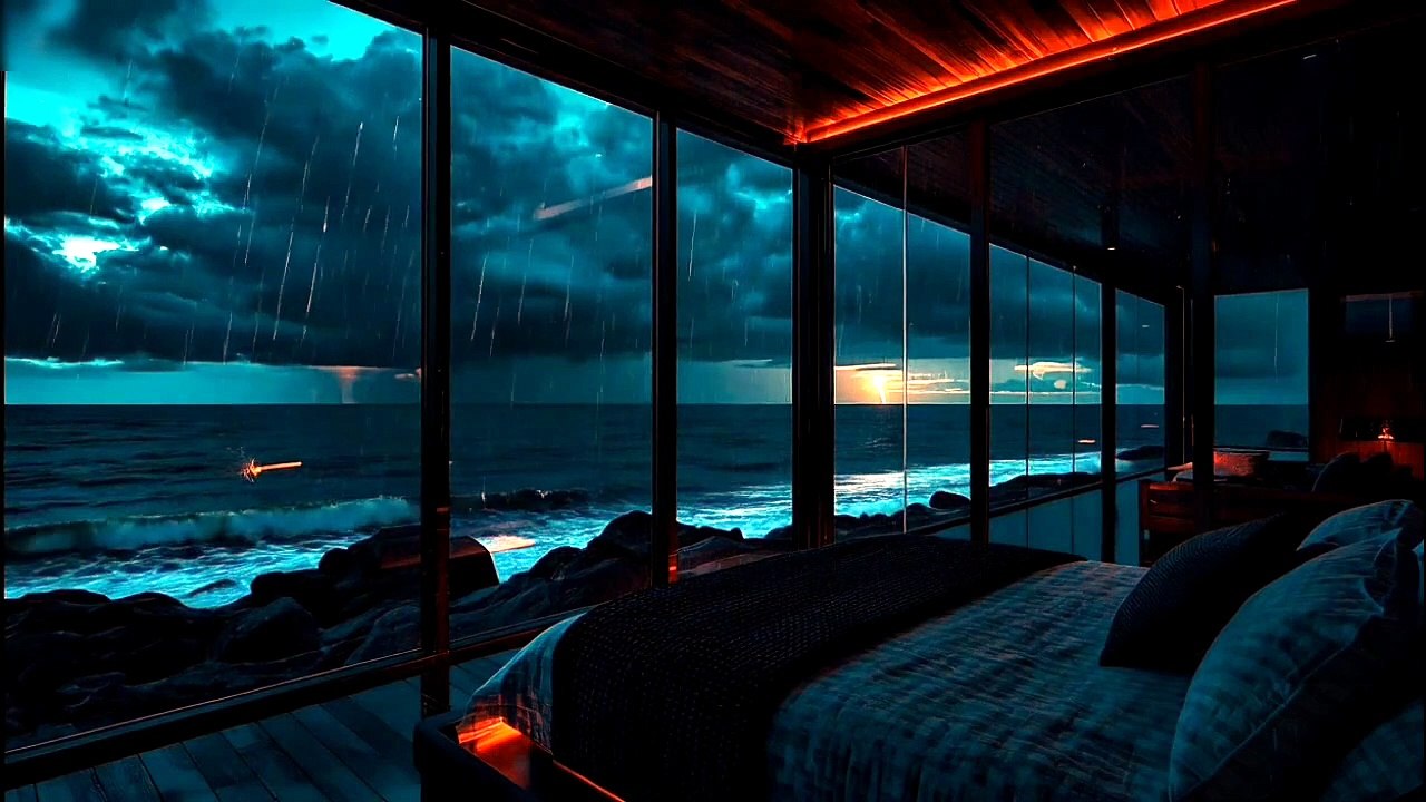 Fall Asleep Fast with Ocean Waves 🌙 | POV Glass Room Night Ambience