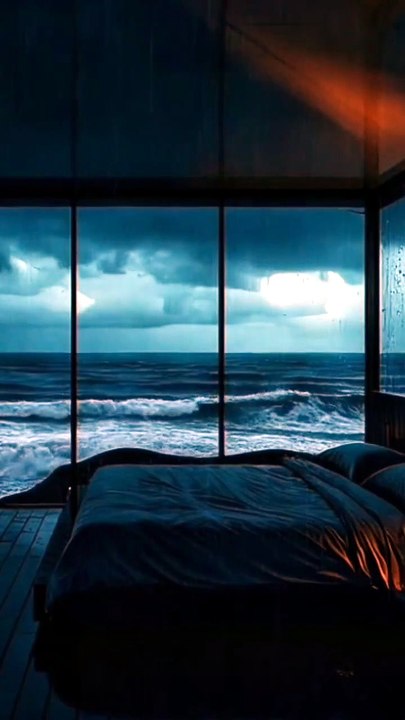 Night Ocean Waves in Glass Room 🌙 | Deep Sleep & Calm Mind ASMR
