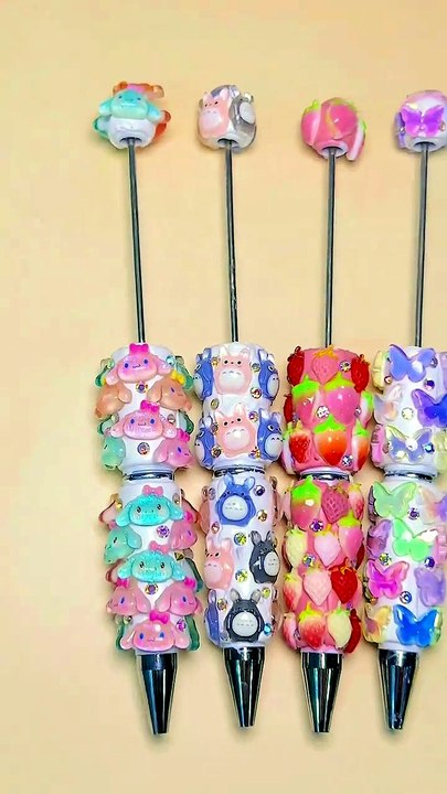 Beadable Clay Pens with Yummy Strawberry and AB Rhinestones