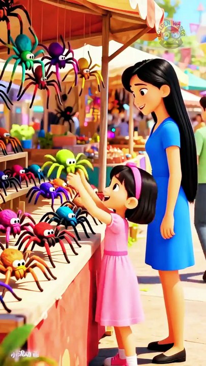 Little Girl Buys Colorful Spider Toys 🕷️ | Cute Kids Story at Fun Market | Animated Short