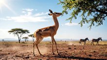 Gerenuk Standing Feeding Scene
