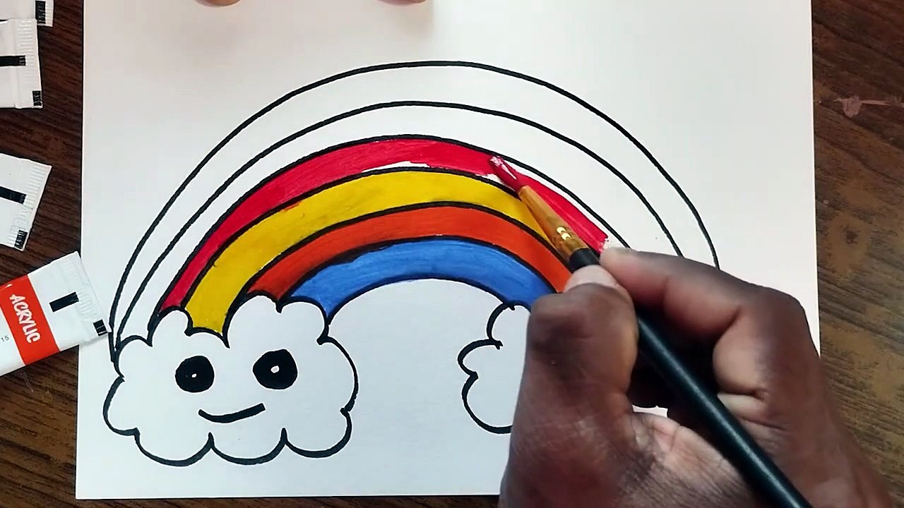How to draw a rainbow and clouds easy with coloring Page _ Drawing for Kids