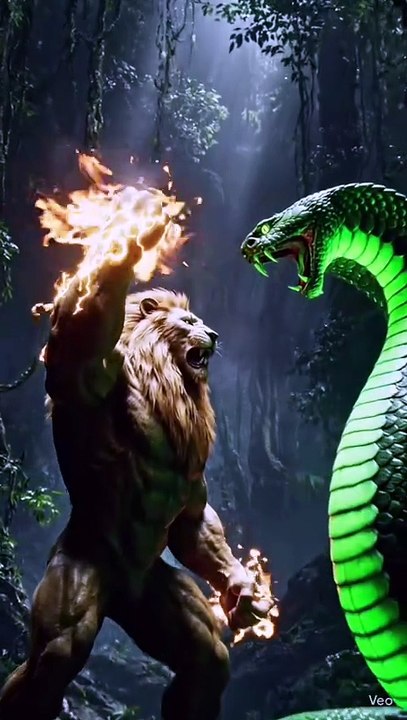 Golden lion vs big green snack 🔥💥epic fight#shorts#animals#wildanimald#lion#snak