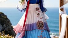 한복일까? 드레스일까? 바닷가에서...