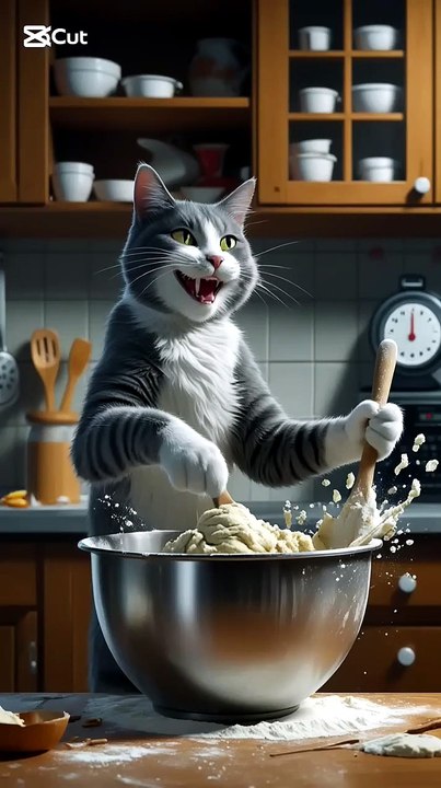 One Happy Cat 😻🥣  Kitchen Mayhem Fun