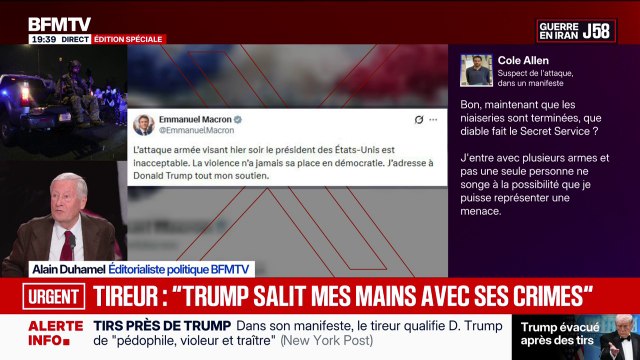 Tirs près de Donald Trump: L'attaque armée visant hier soir le président des États-Unis est inacceptable , déclare Emmanuel Macron