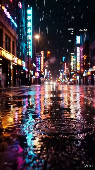 Midnight Neon: City Rain and Urban Reflections