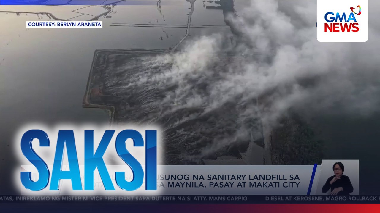 Usok mula sa nasusunog na sanitary landfill sa Navotas, umabot sa Maynila, Pasay at Makati City | Saksi