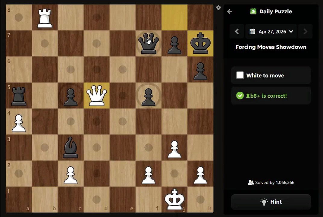 Daily Puzzle Apr 27, 2026 Solved | Forcing Moves Showdown Explained #chessnetx #puzzle #chesspuzzle