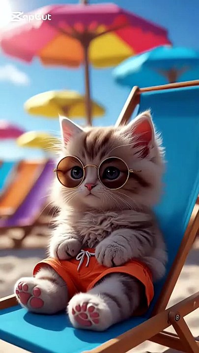 Coolest Kitten on the Beach 😎☀️  You Won’t Believe This Vibe!