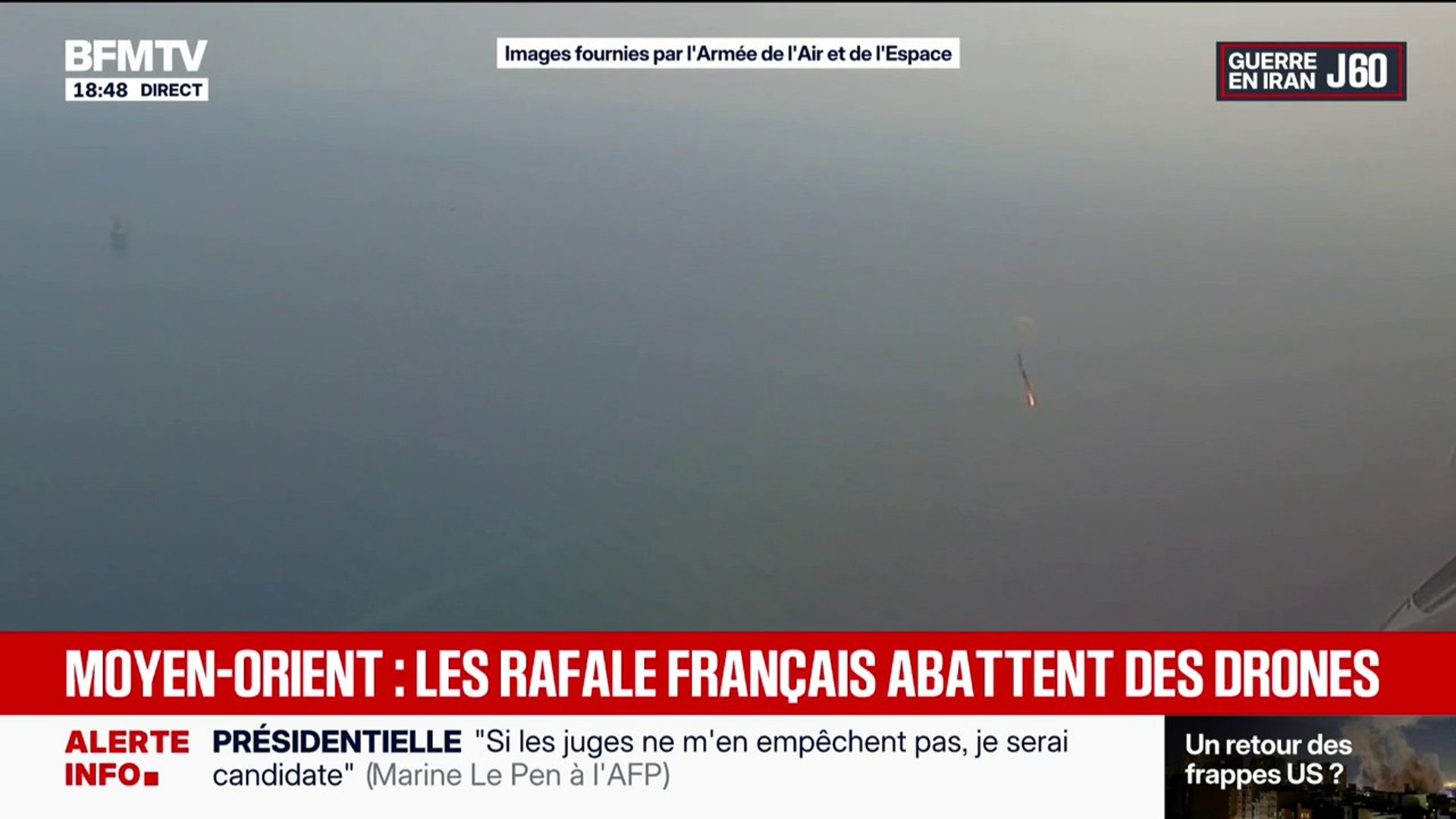 Guerre au Moyen-Orient: un Rafale français abat un drone sur des images  fournies par l'Armée de l'Air et de l'Espace