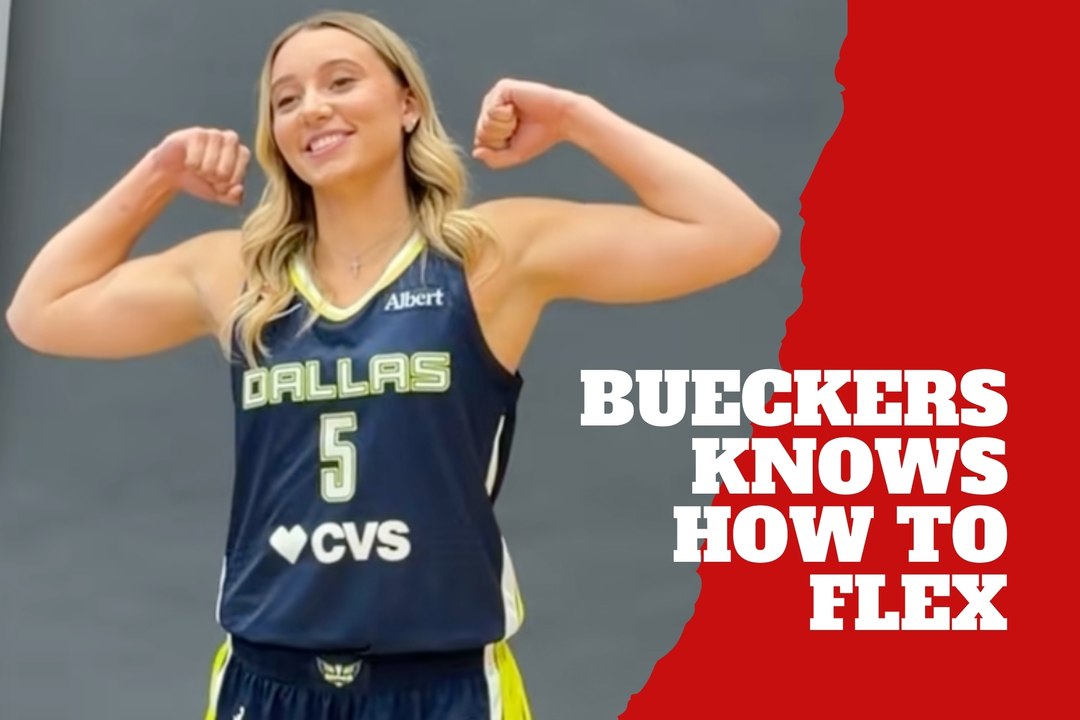 Paige Bueckers jokes before flexing at Dallas Wings shoot