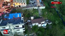 İstanbul Kağıthane'de okul servisi takla atıp evin çatısına düştü